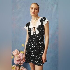 RIXO x RTR Cely Mini Dress Black and White Polka Dot Midi Dress size medium